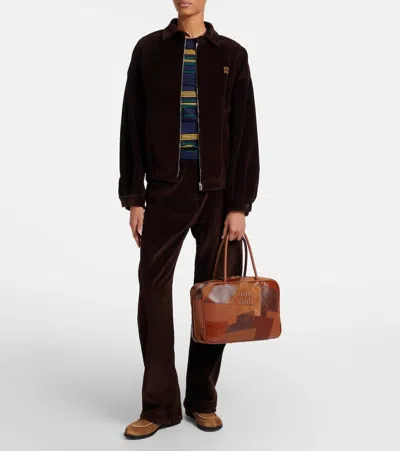 Miu Miu Patchwork Leather Tote Bag In Brown