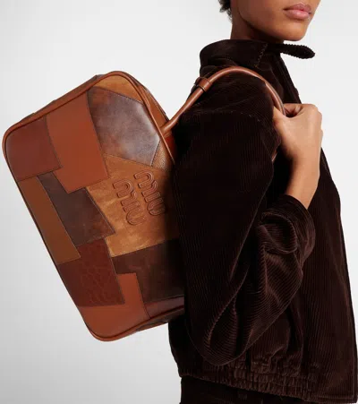 Miu Miu Patchwork Leather Tote Bag In Brown
