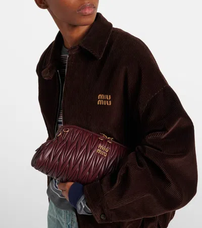 Miu Miu Matelassé Leather Clutch In Burgundy