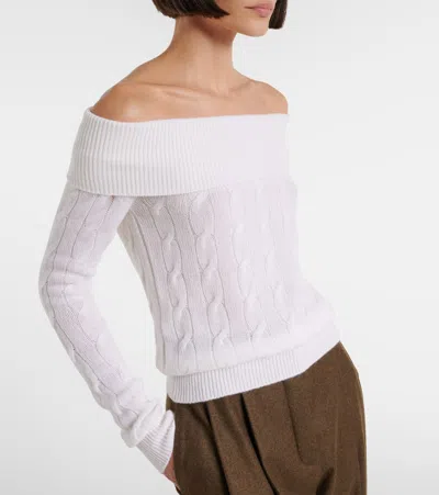 Ralph Lauren Cable-knit Off-shoulder Cashmere Sweater In Multi