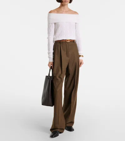 Ralph Lauren Cable-knit Off-shoulder Cashmere Sweater In Multi