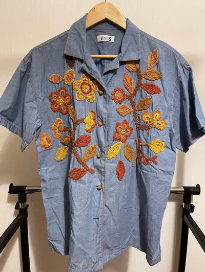 Pre-owned Issey Miyake 90's Is Crochet Embroidered Flower Shirt In Blue