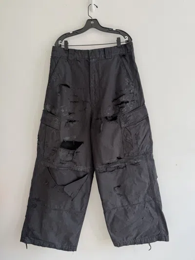 Pre-owned Balenciaga Fall 25 Destroyed Double Layer Baggy Large Cargo Pants (l) In Black