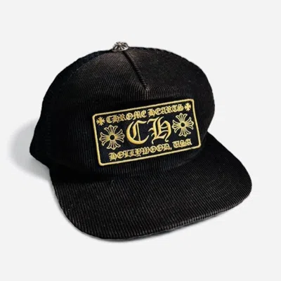 Pre-owned Chrome Hearts Ch Patch Corduroy Trucker Hat (black/yellow)