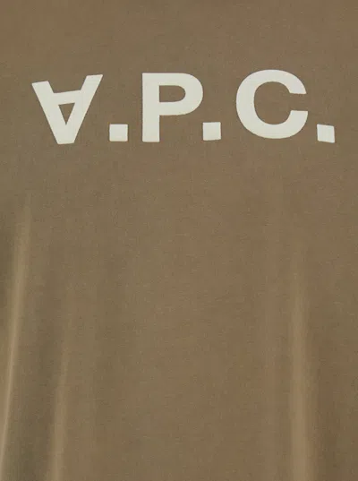 Apc A.p.c. Men Brown Crewneck T-shirt With Logo Lettering On The Front In Cotton Man In Brown