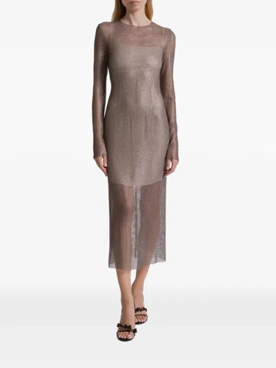 Alberta Ferretti Crystals Net Midi Dress Clothing In Gray