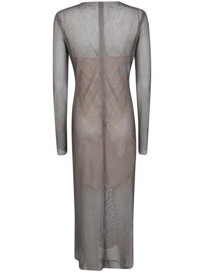 Alberta Ferretti Crystals Net Midi Dress Clothing In Gray