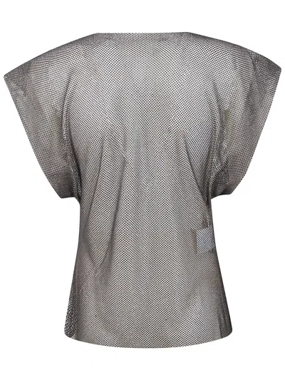 Alberta Ferretti Crystal Mesh Round Neck Cap Sleeve Top In Gray