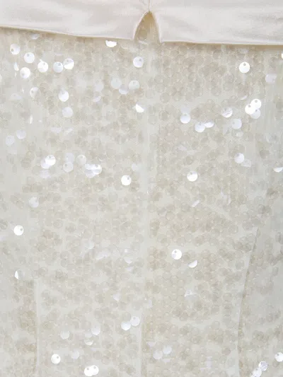 Alberta Ferretti Sequin Dress Floor Length Off Shoulder In White