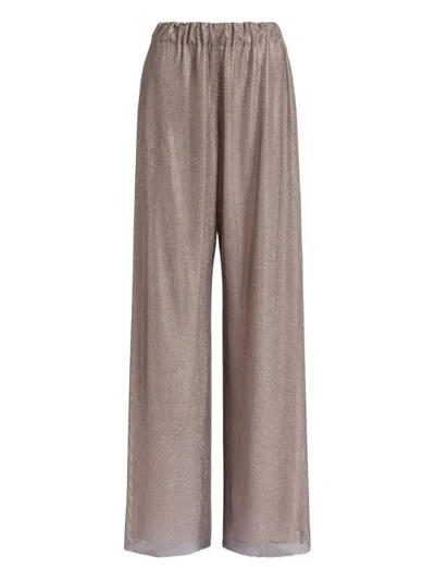 Alberta Ferretti Wide Leg Crystals Net Trousers Clothing In Gray