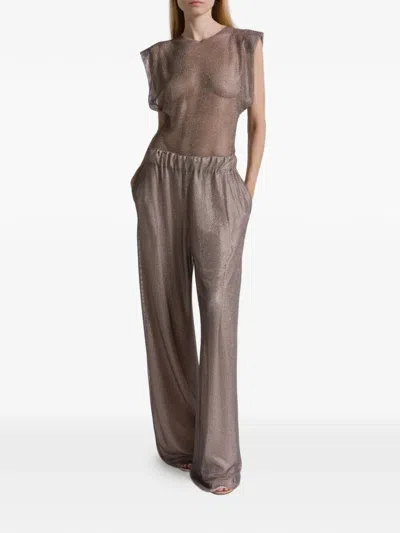 Alberta Ferretti Wide Leg Crystals Net Trousers Clothing In Gray