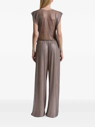 Alberta Ferretti Wide Leg Crystals Net Trousers Clothing In Gray