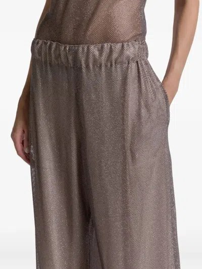Alberta Ferretti Wide Leg Crystals Net Trousers Clothing In Gray