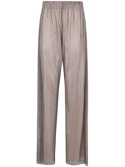 Alberta Ferretti Wide Leg Crystals Net Trousers Clothing In Gray