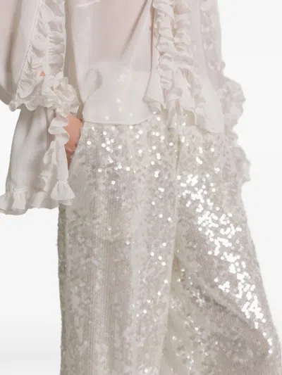 Alberta Ferretti Wide Leg Trousers Sequin Detail Pockets In White