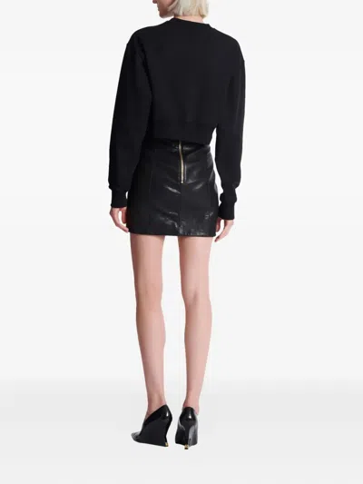 Balmain Cropped Printed Cotton Sweatshirt In Black