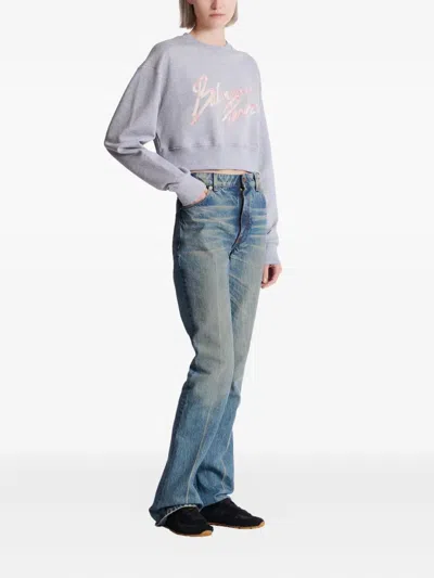 Balmain "" Cropped Roundneck Sweater Clothing In Gray