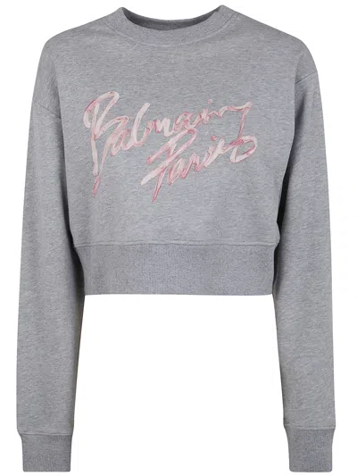 Balmain "" Cropped Roundneck Sweater Clothing In Gray