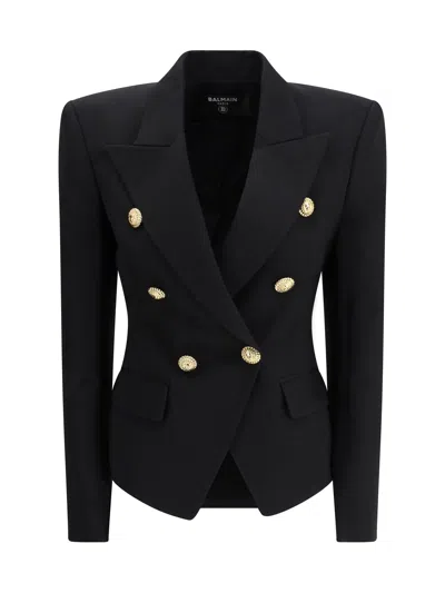 Balmain Wool Blazer With Flap Pockets And Gold-tone Buttons In Black