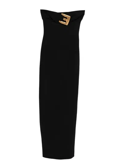 Balmain Belted Bustier Compact Jersey Long Dress Clothing In Black