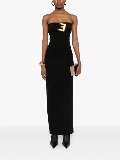Balmain Belted Bustier Compact Jersey Long Dress Clothing In Black