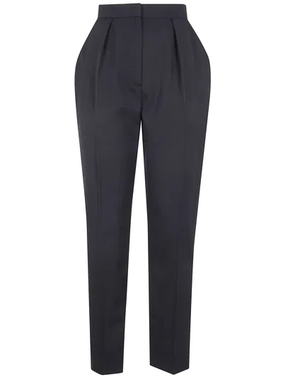 Balmain High Waist Grain De Poudre Trousers In Blue