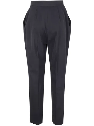 Balmain High Waist Grain De Poudre Trousers In Blue