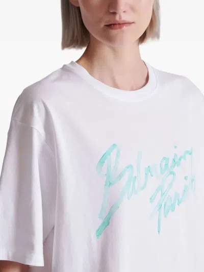 Balmain Oversized White T-shirt With Logo Print Women In Multi