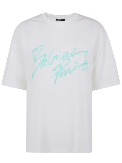 Balmain Oversized White T-shirt With Logo Print Women In Multi