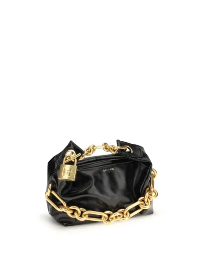 Balmain Sync Mini Chain-embellished Leather Tote In Black