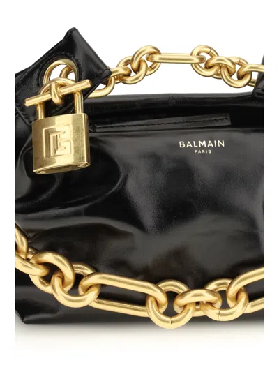 Balmain Sync Mini Chain-embellished Leather Tote In Black