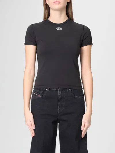 Diesel Women Black T-shirt With Logo On The Front And Ribbed Design In Cotton Woman