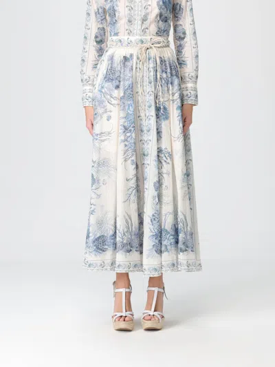 Zimmermann Wanderlust Belted Pleated Printed Cotton Maxi Skirt In Blue