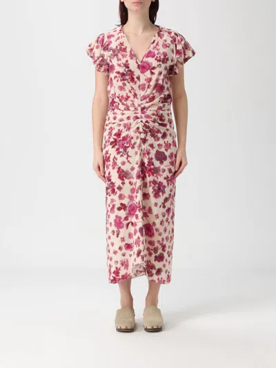 Isabel Marant Terenae Ikat Print Bubble Sleeve Stretch Silk Midi Dress In Pink