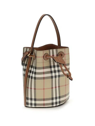 Burberry Printed Canvas Check Bucket Bag In White
