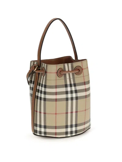 Burberry Printed Canvas Check Bucket Bag In White