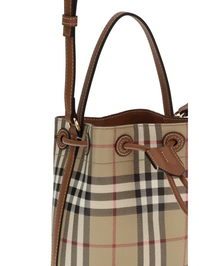 Burberry Printed Canvas Check Bucket Bag In White