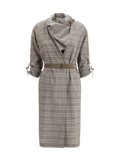Burberry Women Wool Check Dress With A Shawl Collar In Multi