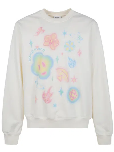 Casablanca Graphic-print Crew-neck Sweatshirt In White