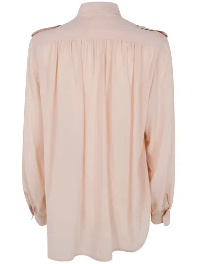 Chloé Turtle Neck Shirt Chest Pockets Epaulettes Pleats In Pink