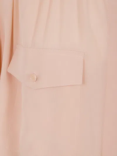 Chloé Turtle Neck Shirt Chest Pockets Epaulettes Pleats In Pink