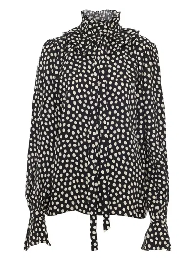 Chloé Women Black Blouse With High Neck And All-over Polka Dot Motif In Silk Woman In Multi