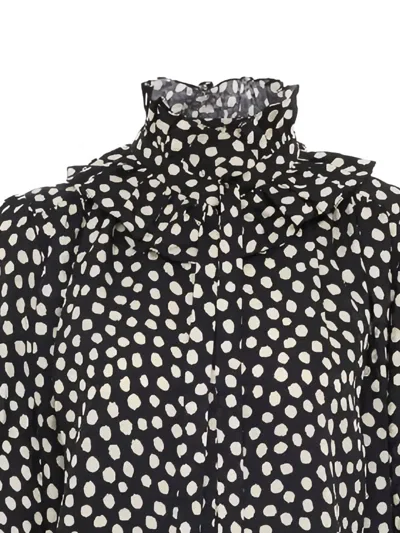 Chloé Women Black Blouse With High Neck And All-over Polka Dot Motif In Silk Woman In Multi
