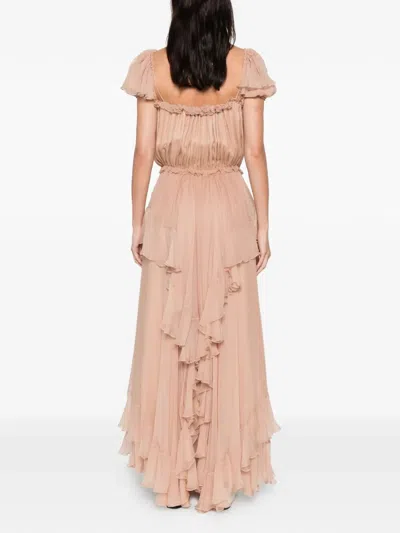 Chloé Gathered Ruffle Organic Silk Mousseline Gown In Pink
