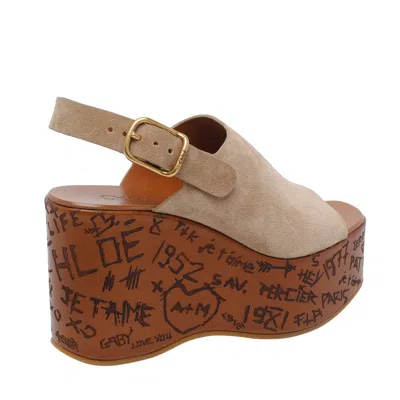 Chloé Desert Sand Platform Sole Graffiti Print Sandals In White
