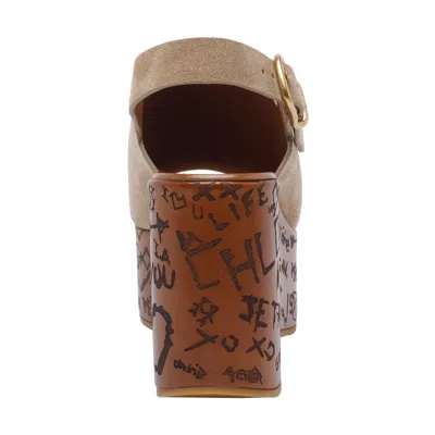 Chloé Desert Sand Platform Sole Graffiti Print Sandals In White