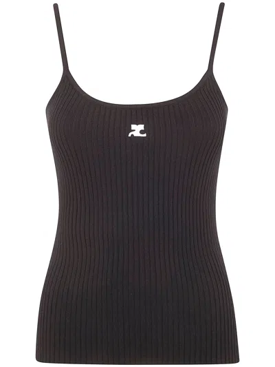 Courrèges Reedition Ribbed Knitted Tank Top Clothing In Black