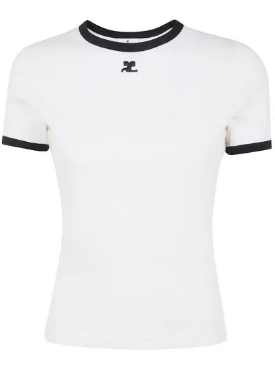 Courrèges Courreges Women Cotton T-shirt With Contrasting Profiles In White