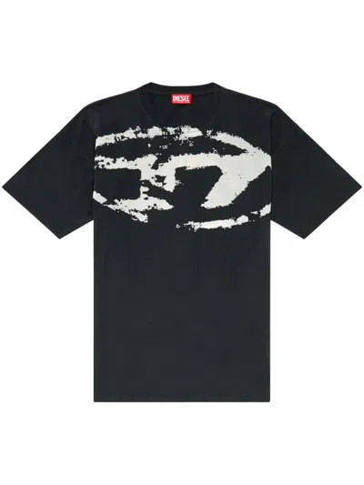 Diesel T-shirt T-boxt Con Logo Floccato In Black