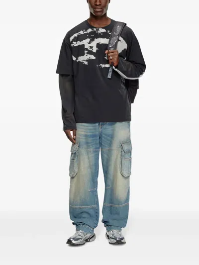 Diesel T-shirt T-boxt Con Logo Floccato In Black